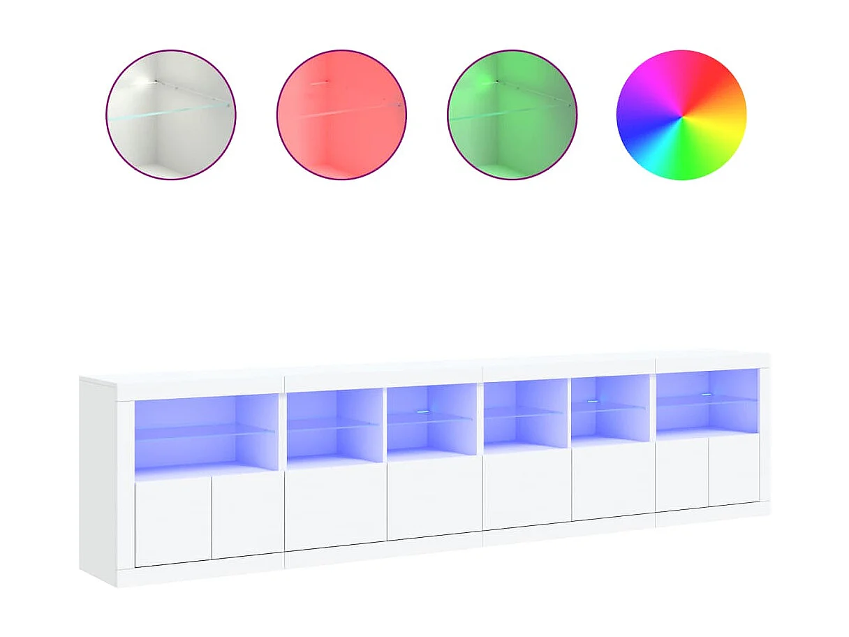 Aparador cômoda armário armário organizador cozinha sala sala com luzes LED 283 x 37 x 67 cm branco 02_0029846