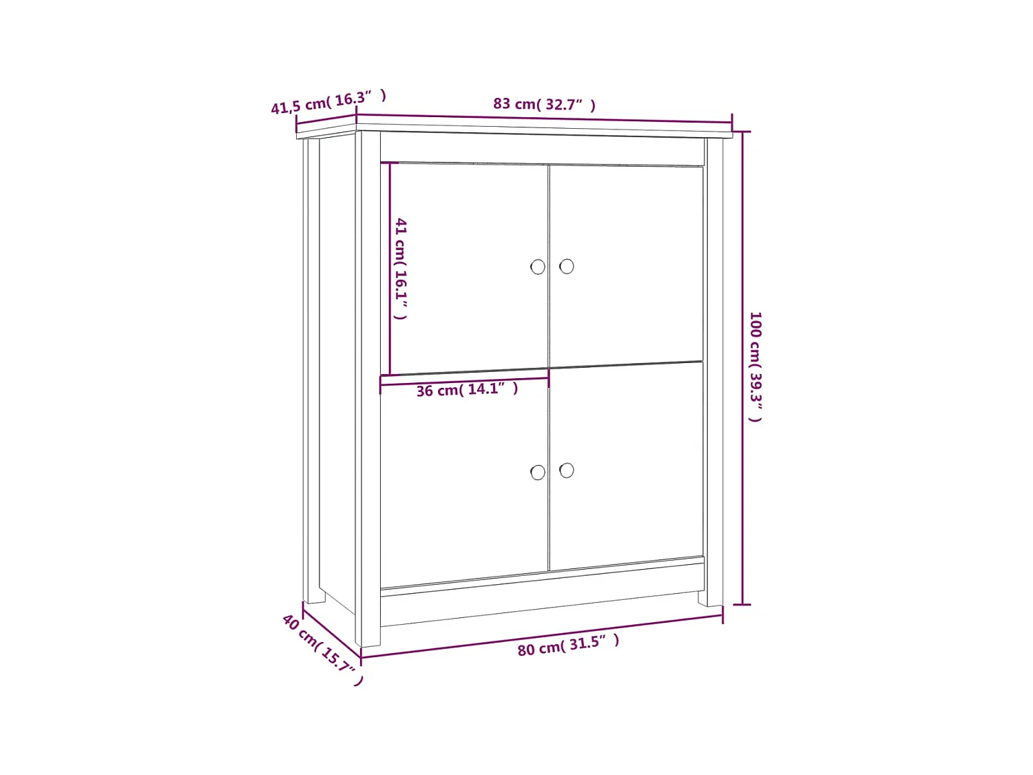 Aparador buffet cómoda armario mueble organizador cocina salón salón 83 x 41,5 x 100 cm madera maciza de pino negro 02_0036141