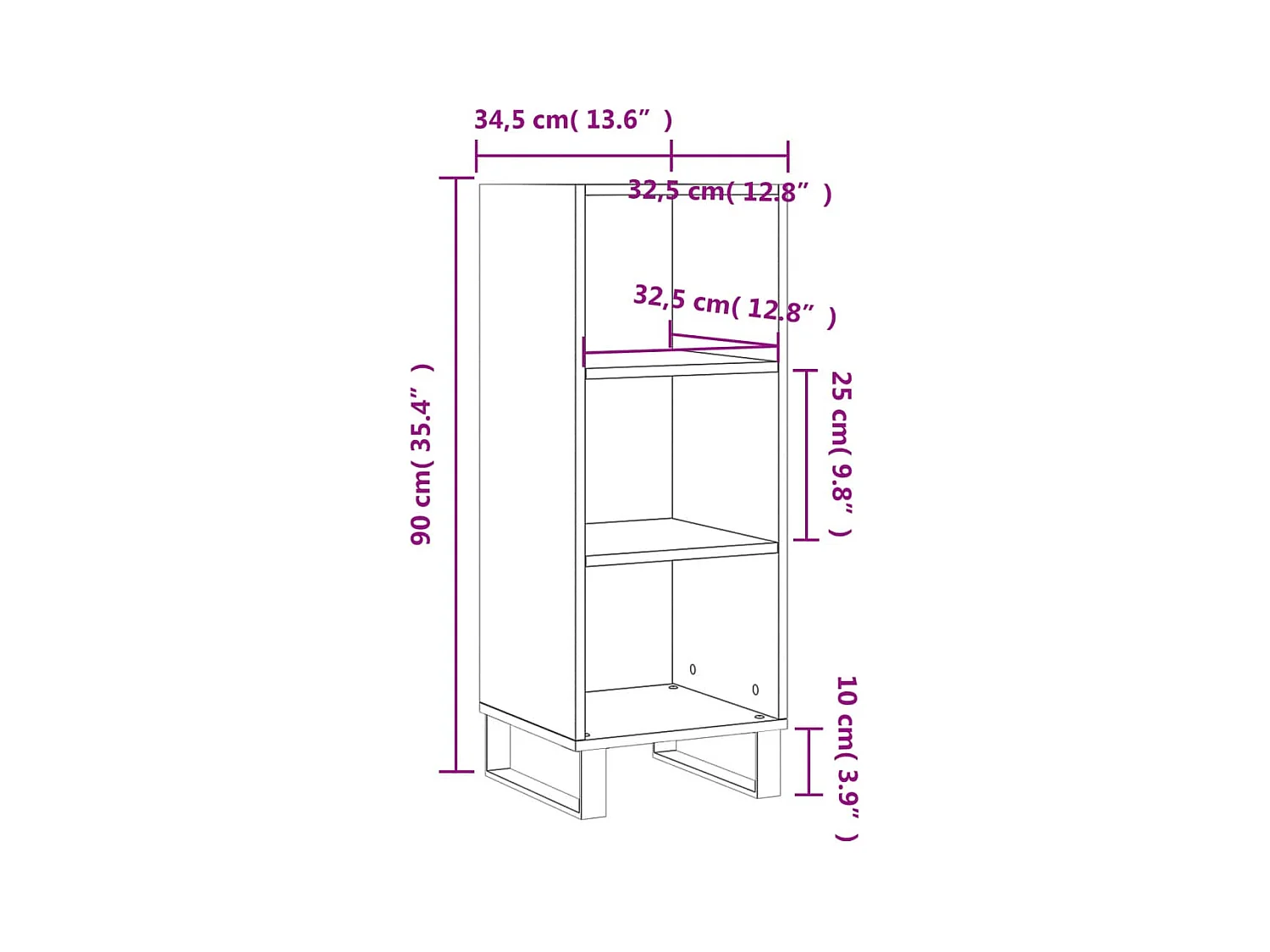Aparador buffet cómoda mueble mueble de almacenaje organizador cocina salón salón 34,5 x 32,5 x 90 cm madera contrachapada marrón 02_0031186