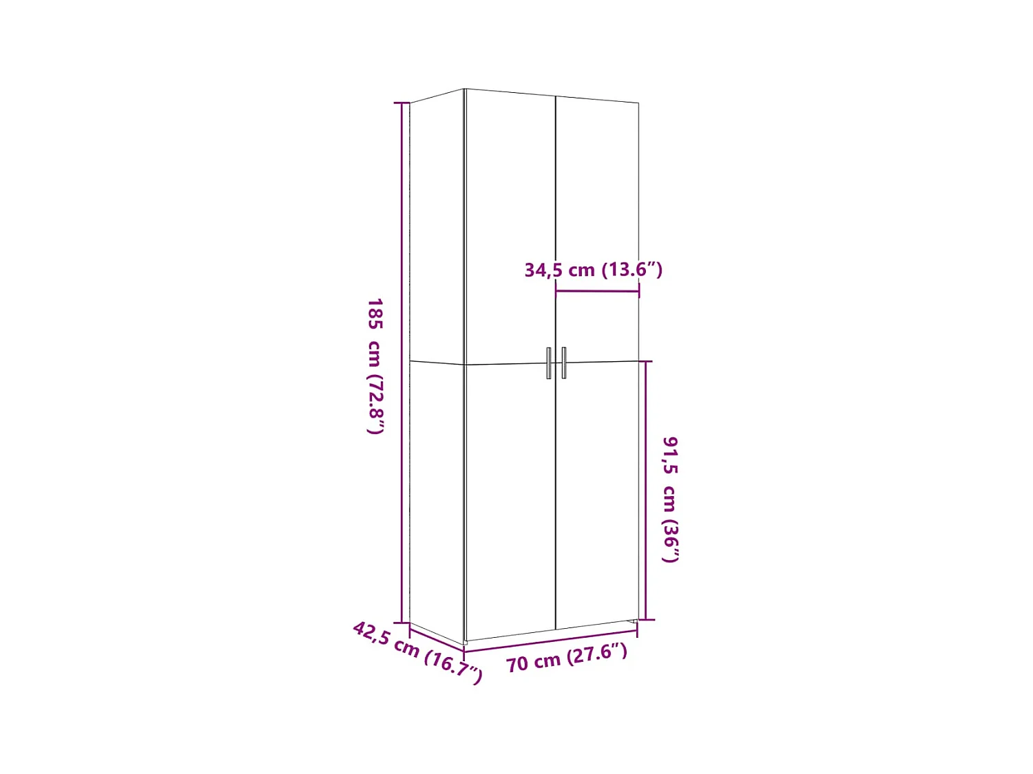 Aparador buffet cómoda armario mueble organizador cocina salón salón alto 70 x 42,5 x 185 cm madera contrachapada negra 02_0035126