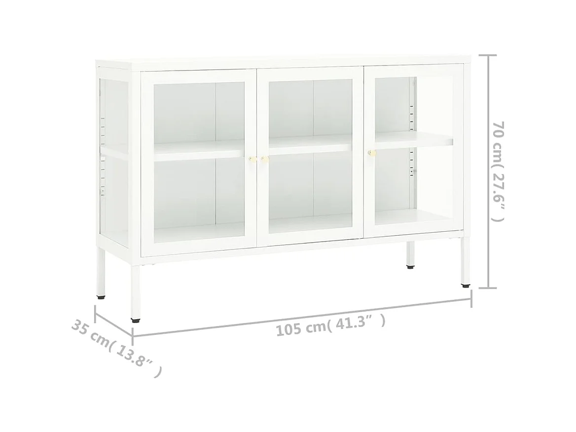 Aparador cómoda cómoda armario mueble organizador cocina salón salón 105 x 35 x 70 cm acero y cristal blanco 02_0030192