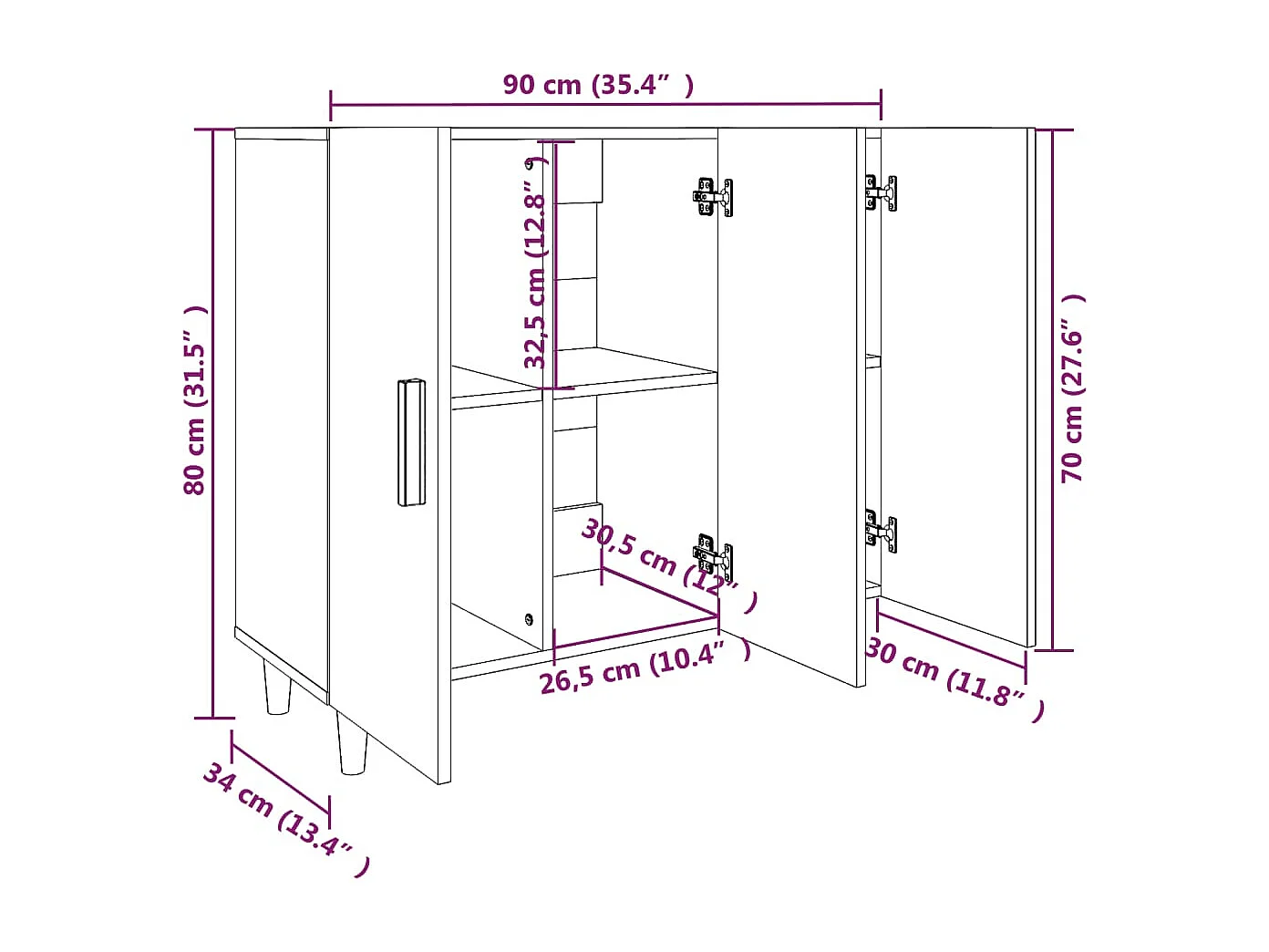 Credenza buffet cassettiera mobile contenitore organizer cucina soggiorno soggiorno 90 x 34 x 80 cm derivati ​​del legno grigio 02_0032118