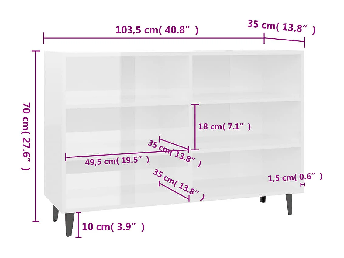 Aparador buffet cómoda mueble almacenaje organizador cocina salón brillante 103,5 x 35 x 70 cm madera contrachapada blanco 02_0030563