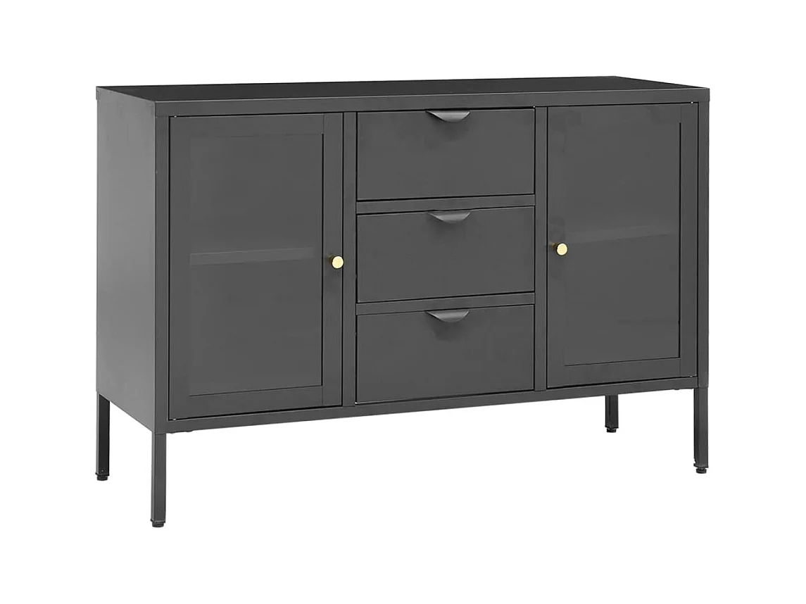 Aparador cómoda armario mueble organizador cocina salón salón 105 x 35 x 70 cm acero y vidrio templado antracita 02_0029691