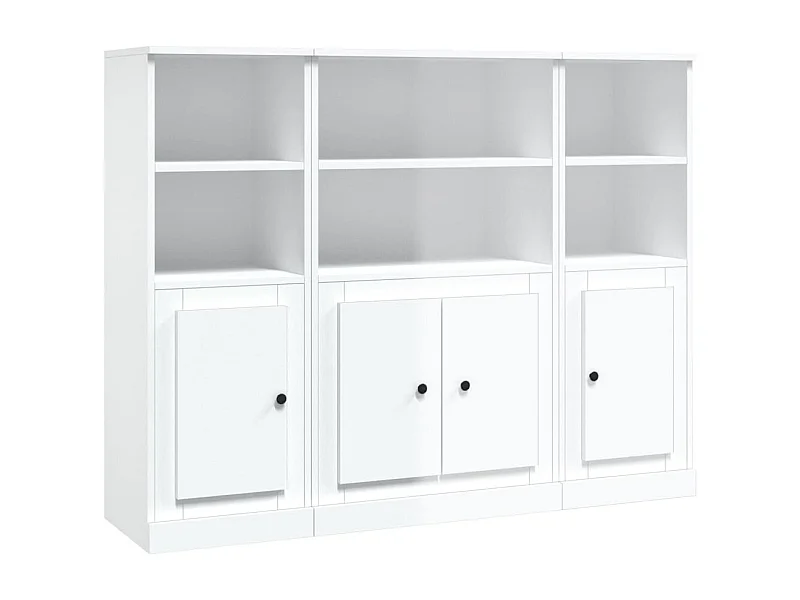 Aparador Aparador Cómoda Gabinete Unidad de Almacenamiento Organizador Cocina Sala de Estar Salas de Estar 3 Piezas Madera de Ingeniería Blanco Brillo 02_0037032