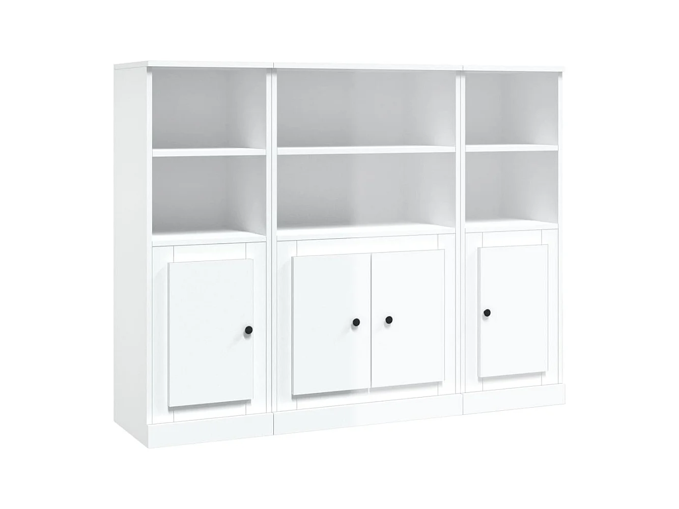 Aparador Aparador Cómoda Gabinete Unidad de Almacenamiento Organizador Cocina Sala de Estar Salas de Estar 3 Piezas Madera de Ingeniería Blanco Brillo 02_0037032