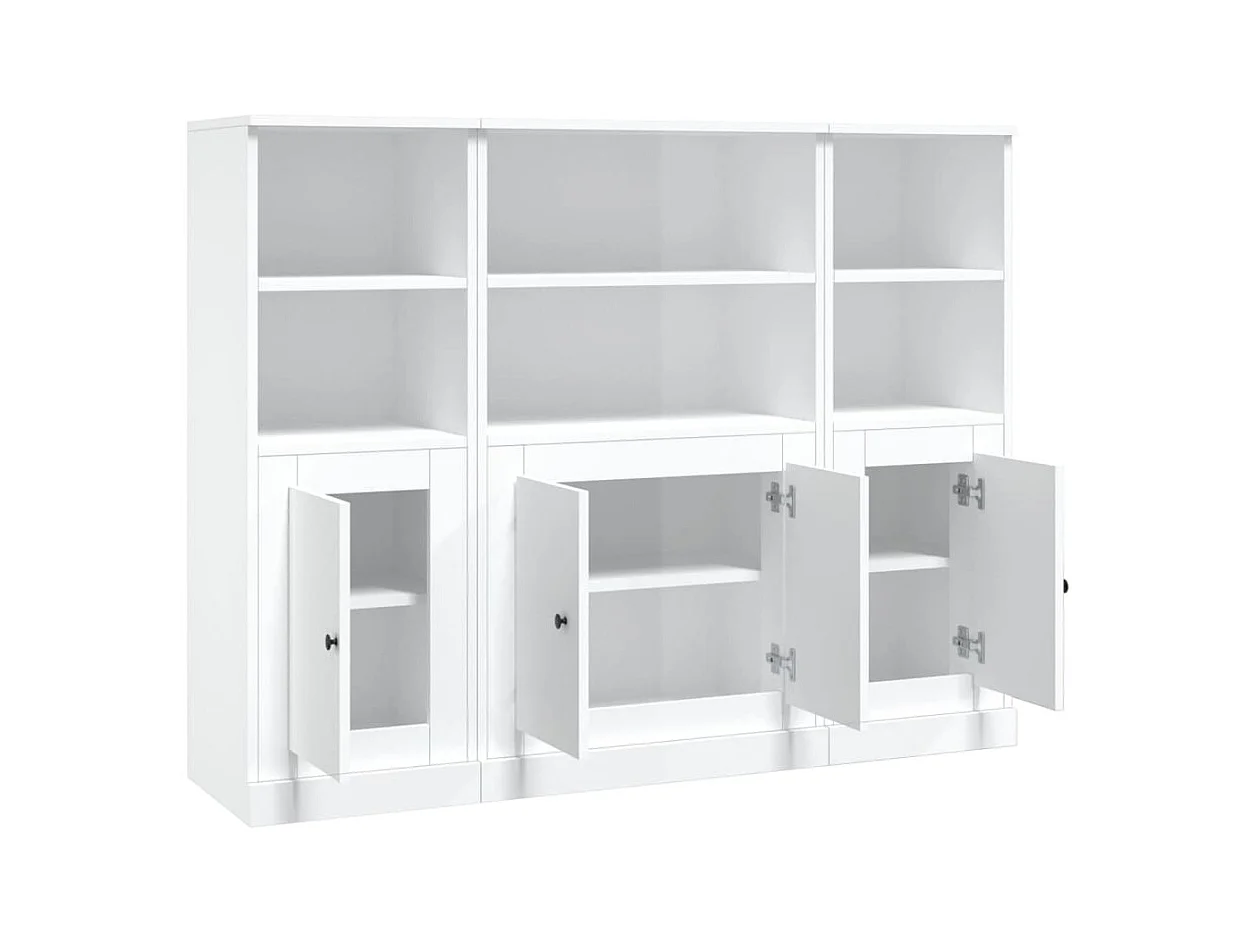 Aparador Aparador Cómoda Gabinete Unidad de Almacenamiento Organizador Cocina Sala de Estar Salas de Estar 3 Piezas Madera de Ingeniería Blanco Brillo 02_0037032