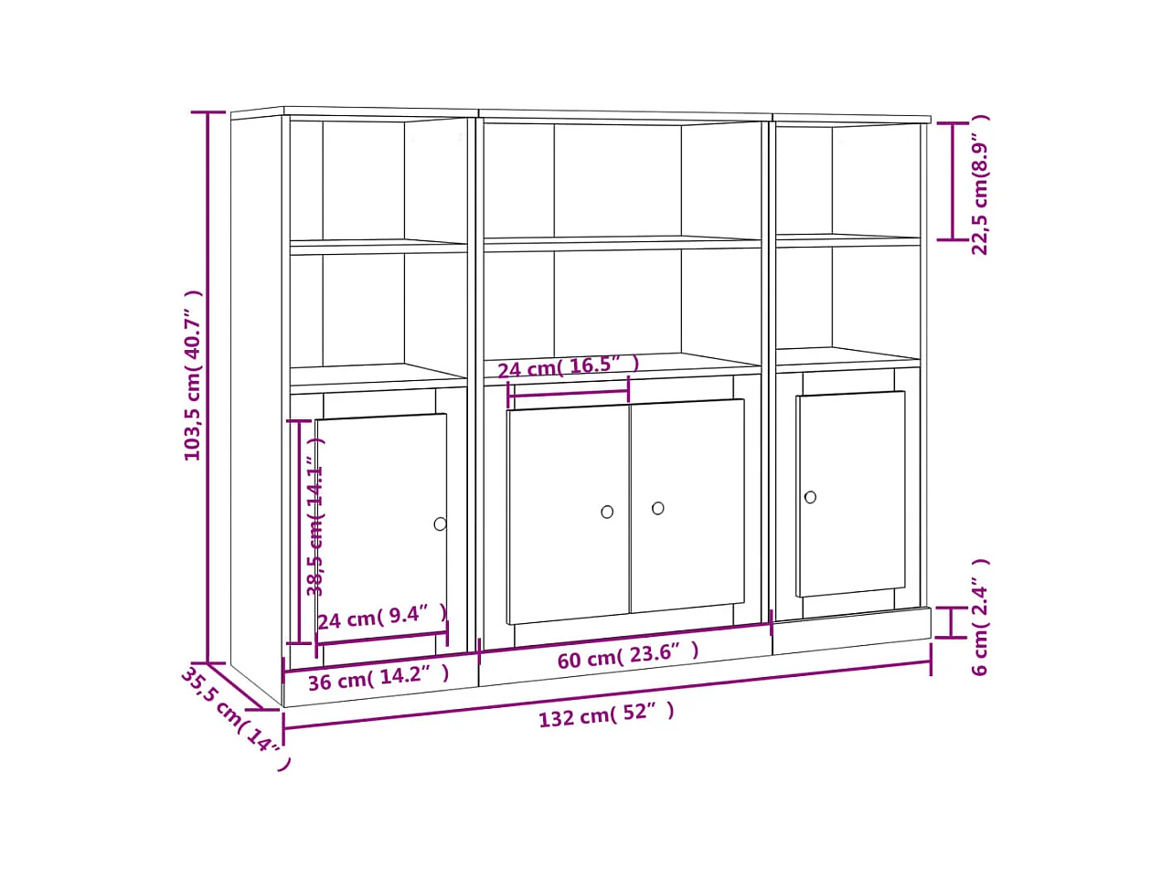 Aparador Aparador Cómoda Gabinete Unidad de Almacenamiento Organizador Cocina Sala de Estar Salas de Estar 3 Piezas Madera de Ingeniería Blanco Brillo 02_0037032