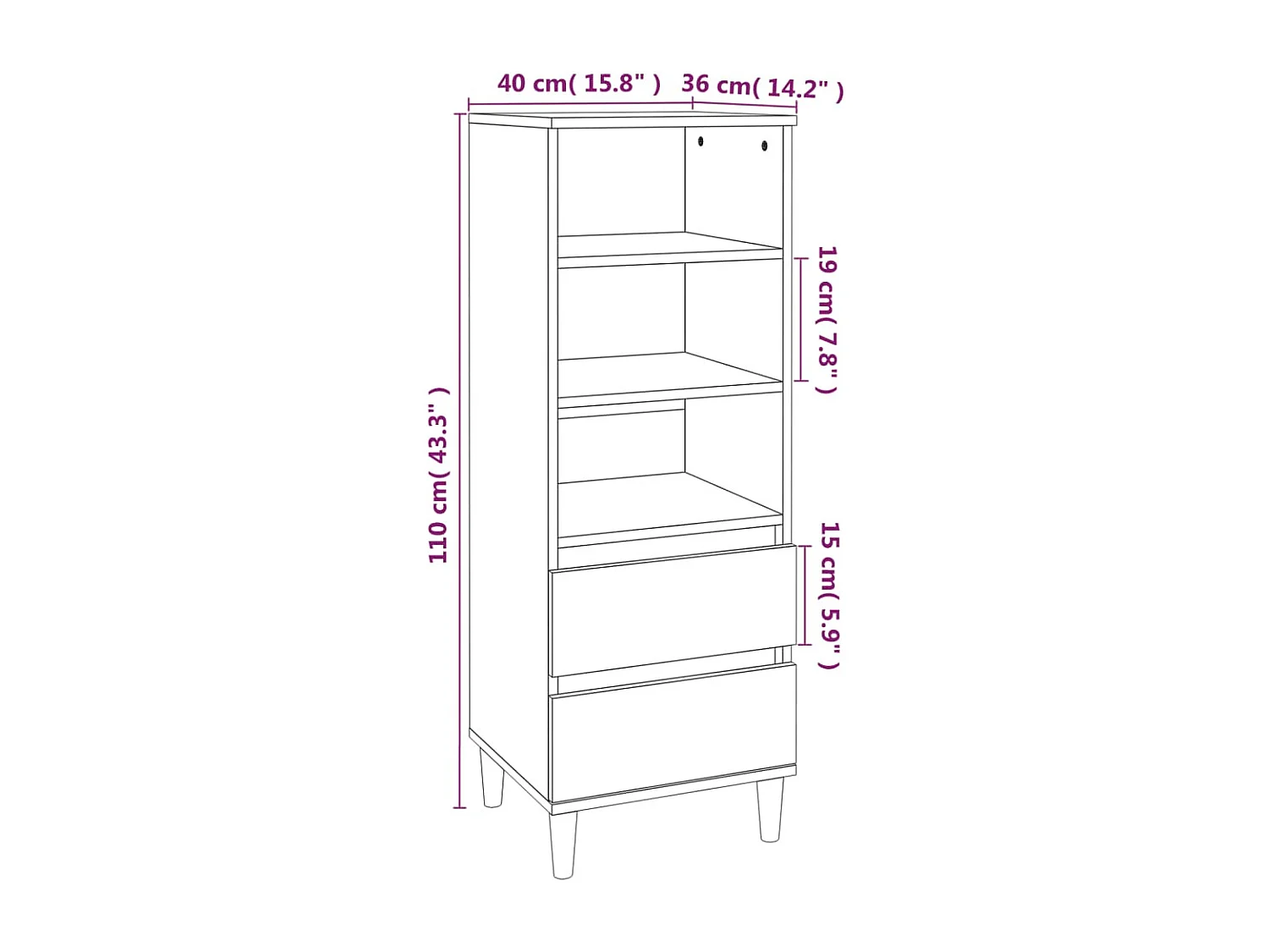 Credenza cassettiera cassettiera mobile contenitore organizer cucina soggiorno soggiorno alto 40 x 36 x 110 cm derivati ​​del legno grigio 02_0034433