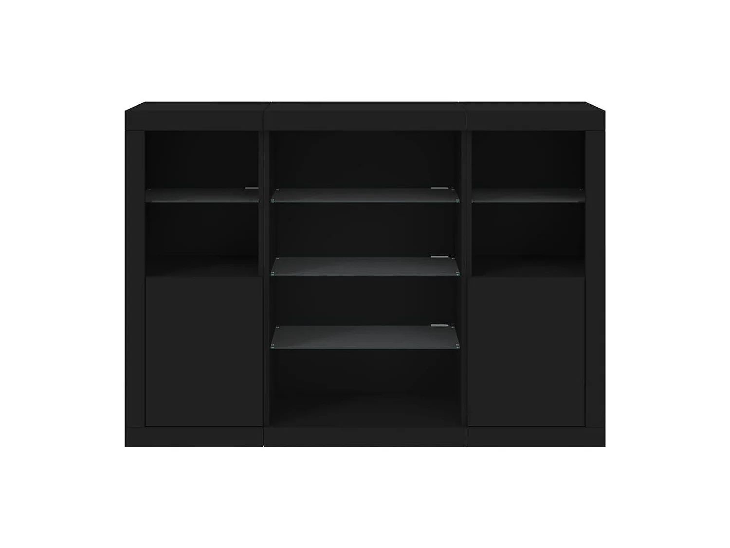 Aparador Aparador Cómoda Gabinete Unidad de Almacenamiento Organizador Cocina Sala de Estar con Luces LED 3 Piezas Madera de Ingeniería Negra 02_0037228