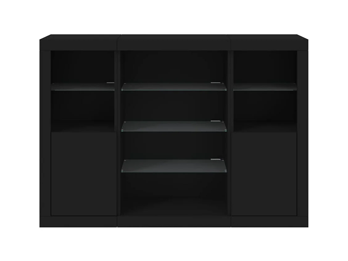 Aparador Aparador Cómoda Gabinete Unidad de Almacenamiento Organizador Cocina Sala de Estar con Luces LED 3 Piezas Madera de Ingeniería Negra 02_0037228