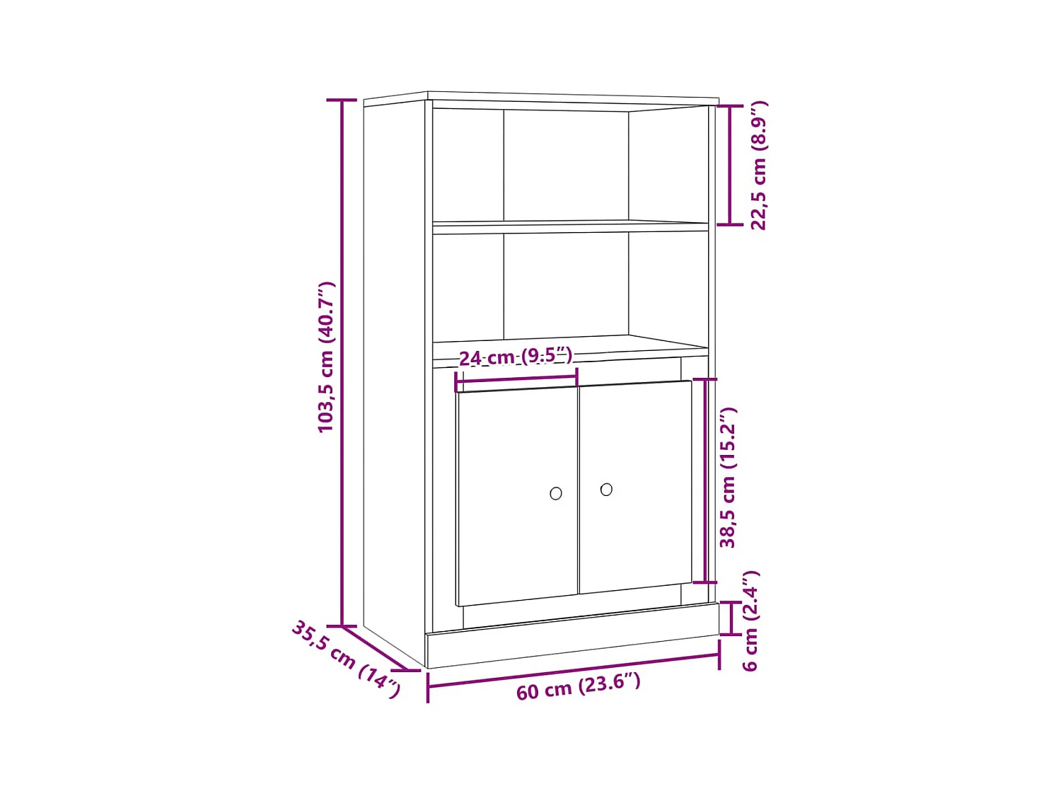 Aparador buffet cómoda armario mueble organizador cocina salón salón alto madera vieja 60 x 35,5 x 103,5 cm madera contrachapada marrón 02_0035655