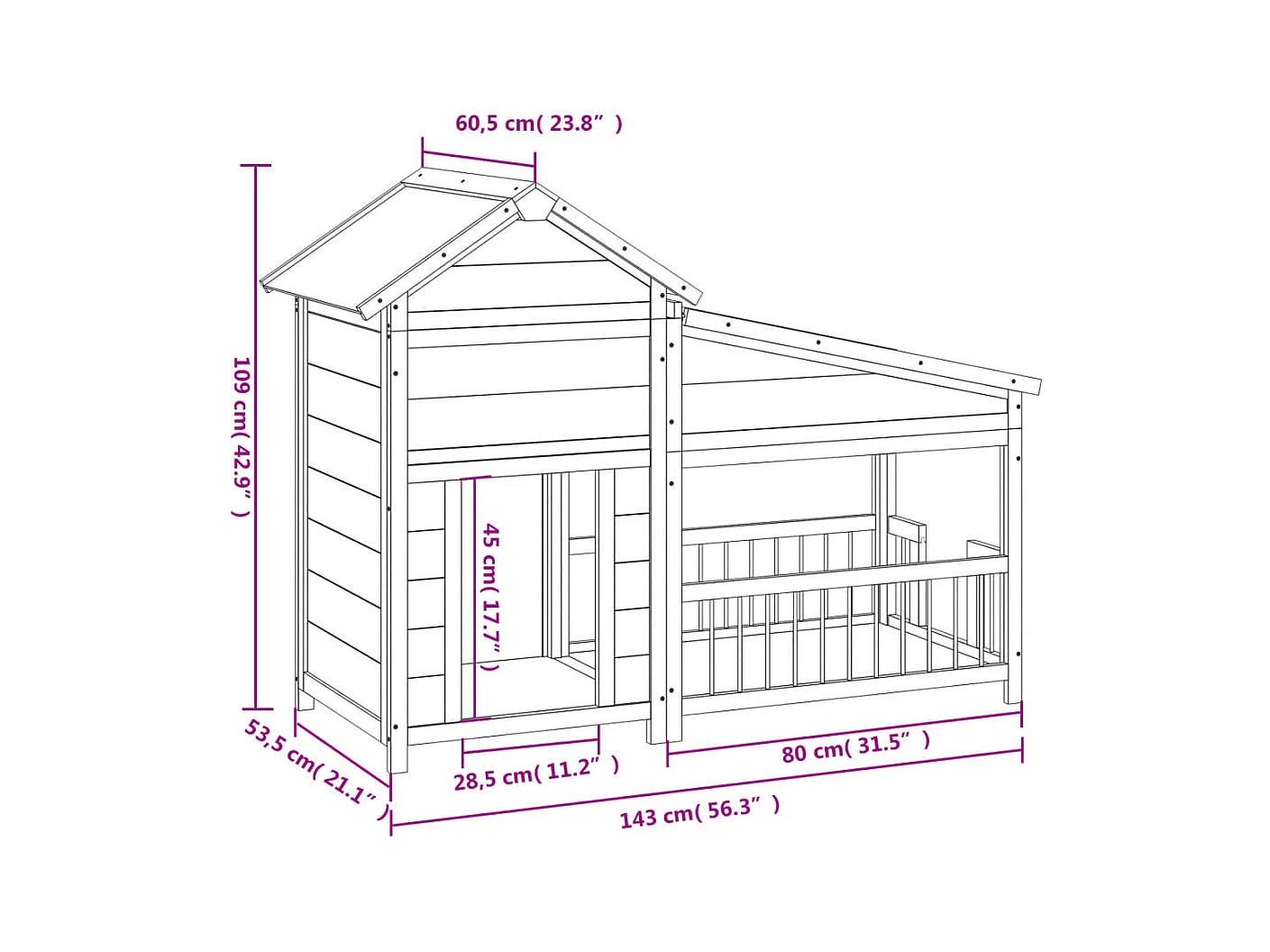 Canil Mocha 143 x 60,5 x 109 cm madeira maciça de pinho marrom 02_0041913