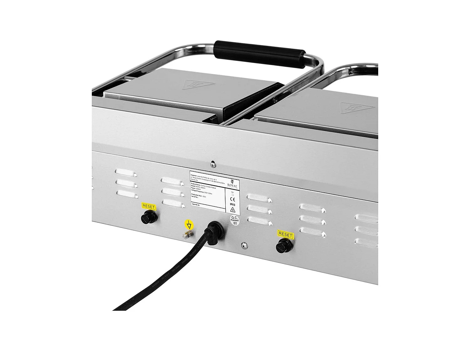 Máquina panini dupla ranhurada + torradeira lisa 3600 watts 50 - 300 °C com coletor de gordura em aço inoxidável ferro fundido profissional 14_0004005