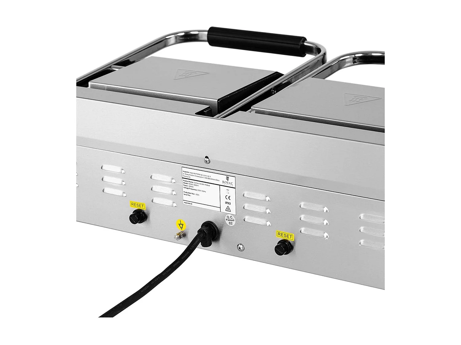 Máquina panini dupla ranhurada + torradeira lisa 3600 watts 50 - 300 °C com coletor de gordura em aço inoxidável ferro fundido profissional 14_0004005