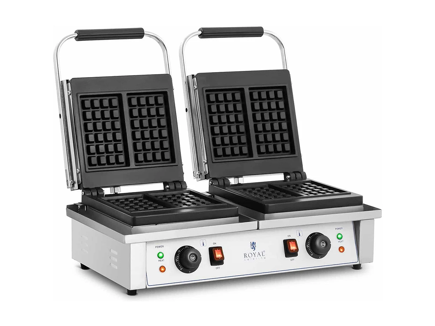 Máquina tradicional belga de waffles retangulares duplos (dimensões da placa: 170 x 100 mm, potência: 2 x 2.000 W, 4 waffles por lote) 14_0004857