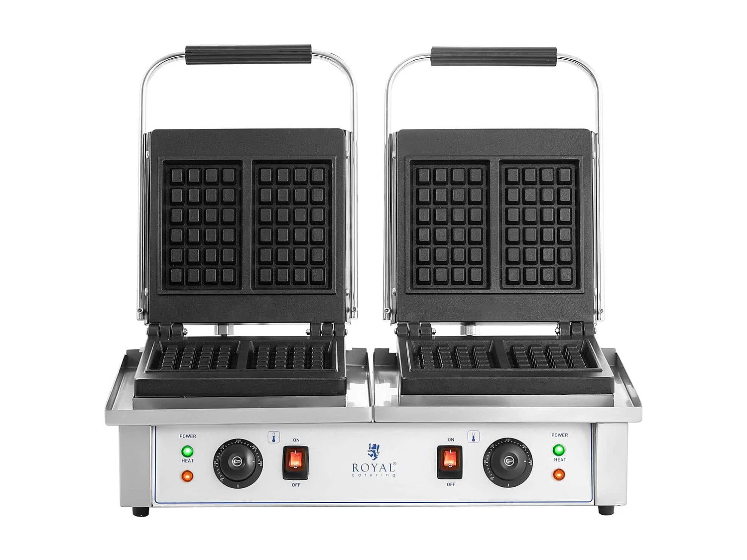 Máquina tradicional belga de waffles retangulares duplos (dimensões da placa: 170 x 100 mm, potência: 2 x 2.000 W, 4 waffles por lote) 14_0004857