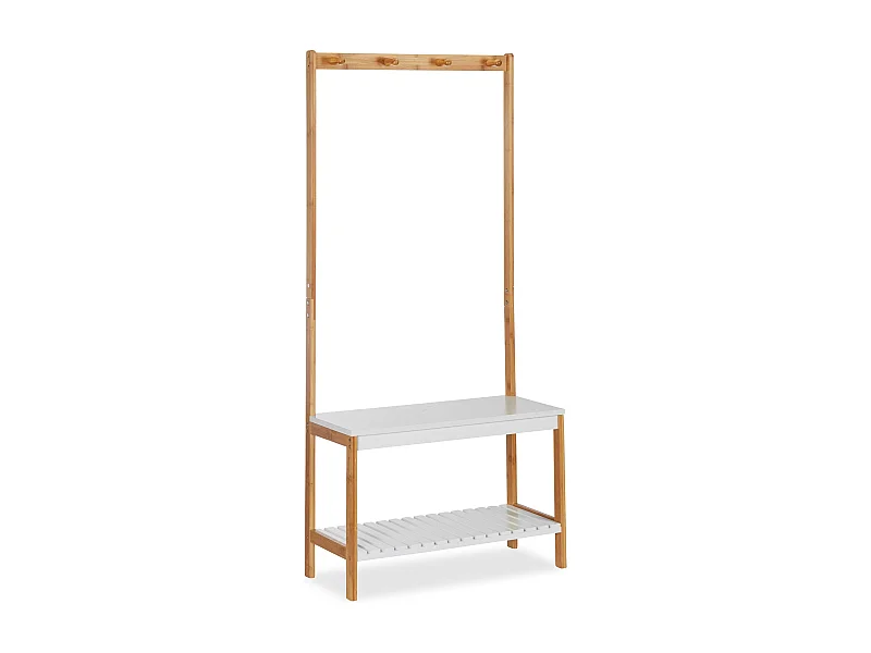 Prateleira cabideiro com sapateira com 4 ganchos 150 cm madeira natural e branco 13_0002296