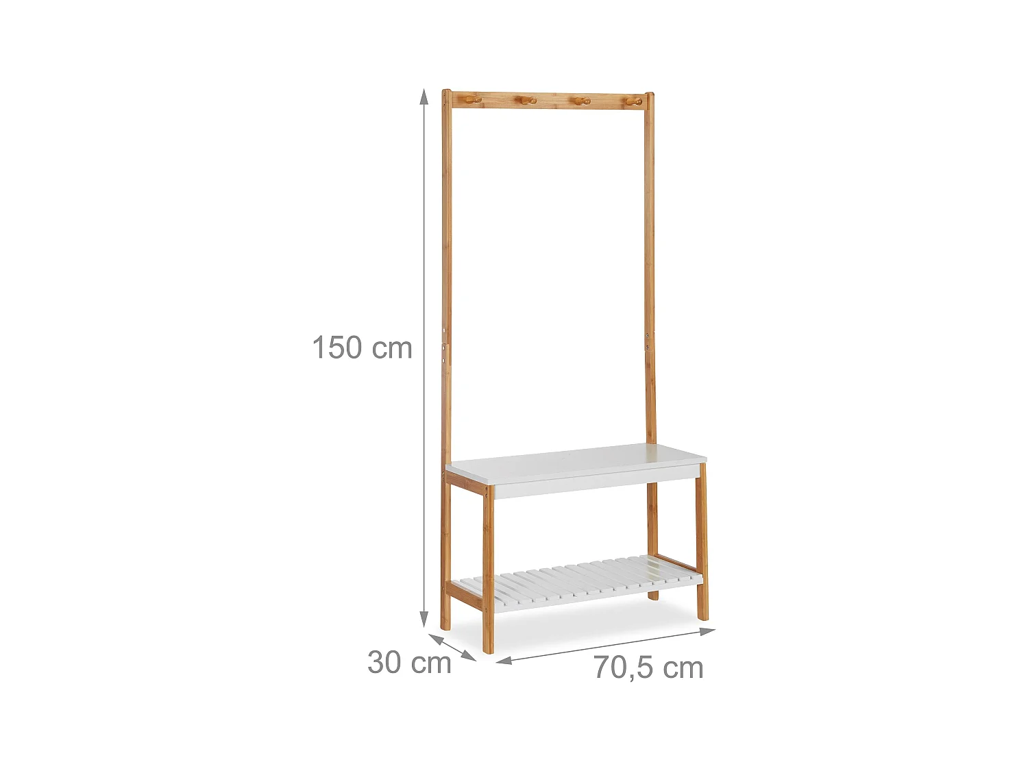 Portemanteau étagère avec banc bois blanche 70.5 x 30 x 150 cm 13_0002296