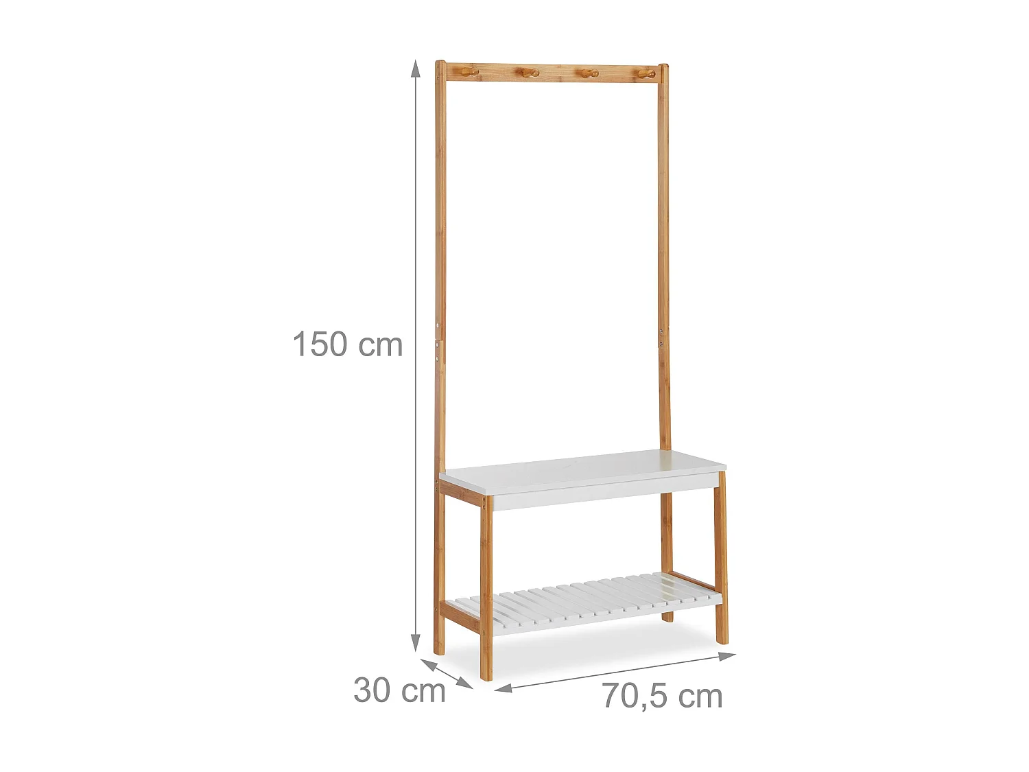 Prateleira cabideiro com sapateira com 4 ganchos 150 cm madeira natural e branco 13_0002296
