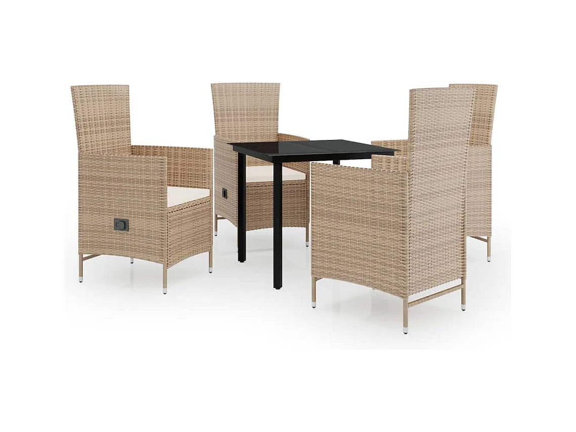 Conjunto de comedor de jardín muebles de exterior con cojines 5 piezas beige 02_0014146