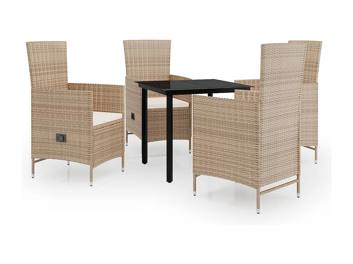 Conjunto de comedor de jardín muebles de exterior con cojines 5 piezas beige 02_0014146