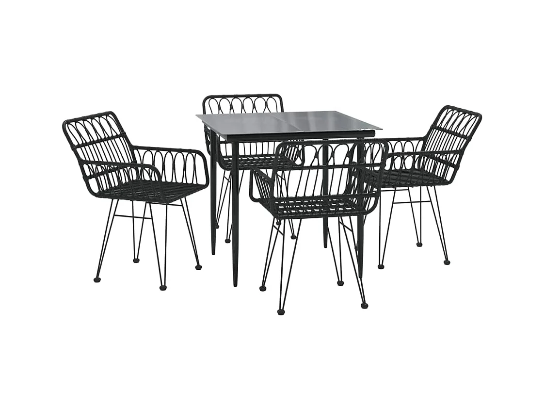 Móveis de jantar de jardim 5 peças de vime de resina preta 02_0014792