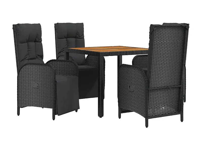Muebles de comedor y cojines de jardín 5 piezas resina tejida negra 02_0014867