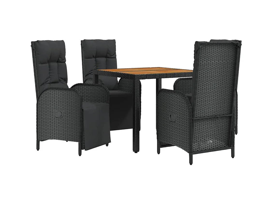 Mobili da pranzo e cuscini da giardino 5 pezzi in resina intrecciata nera 02_0014867