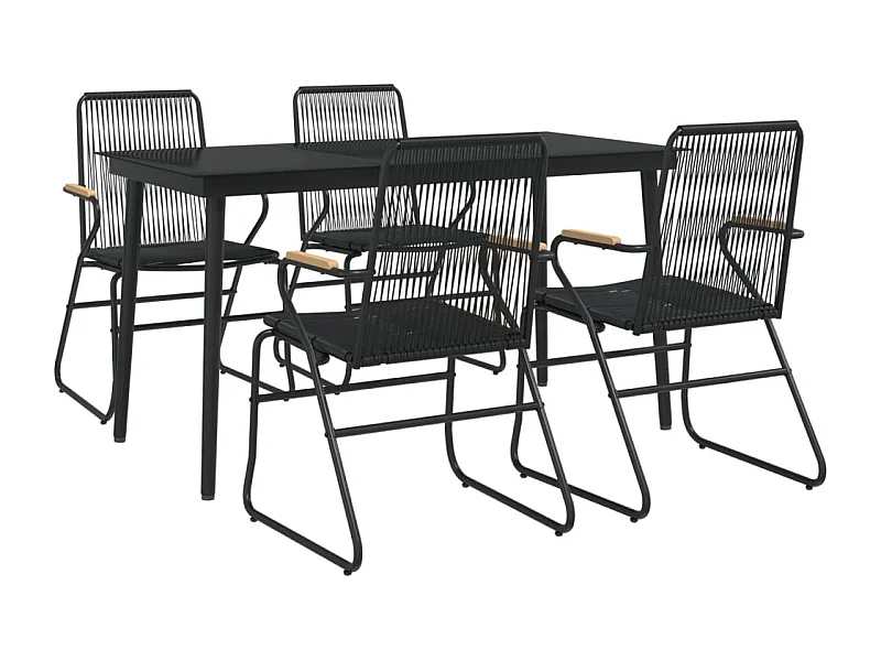 Móveis de jantar de jardim 5 peças em rattan preto PVC 02_0014778