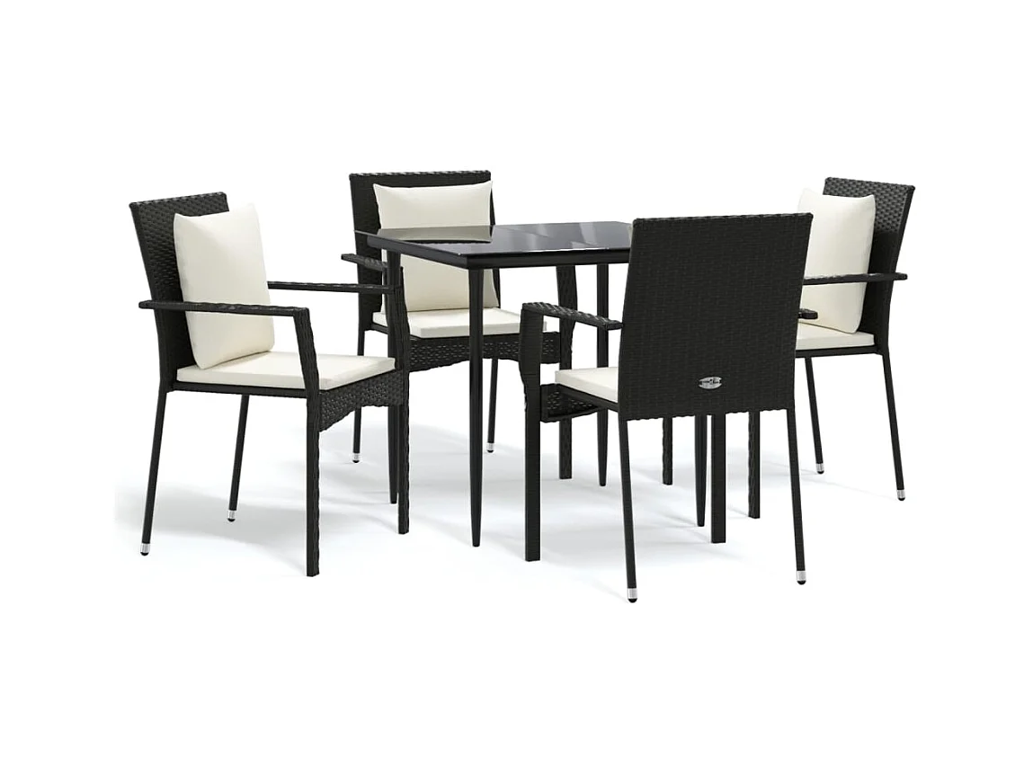 Mobili da pranzo e cuscini da giardino 5 pezzi in resina intrecciata nera 02_0014873