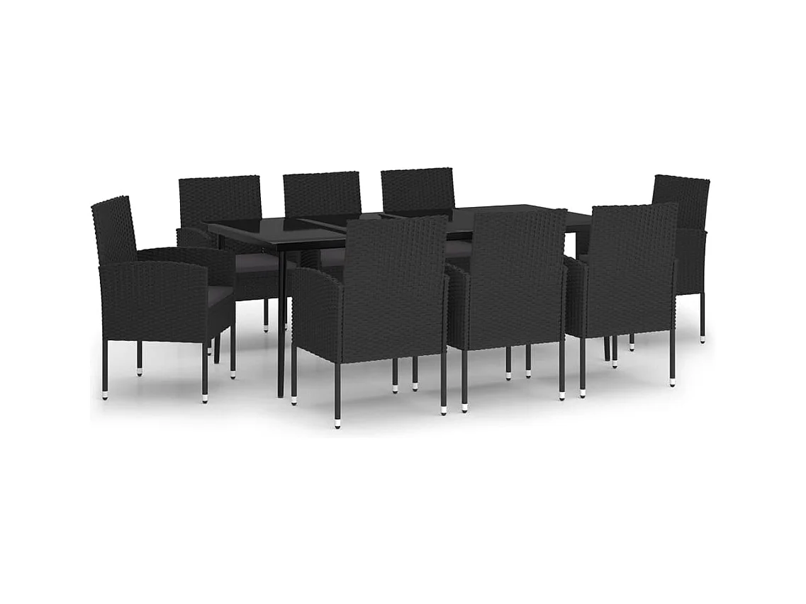 Conjunto de comedor de jardín de 9 piezas para exterior color negro 02_0014116