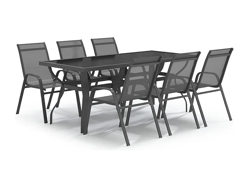 Set da pranzo da giardino con mobili da esterno 7 pezzi grigio e nero 02_0013970