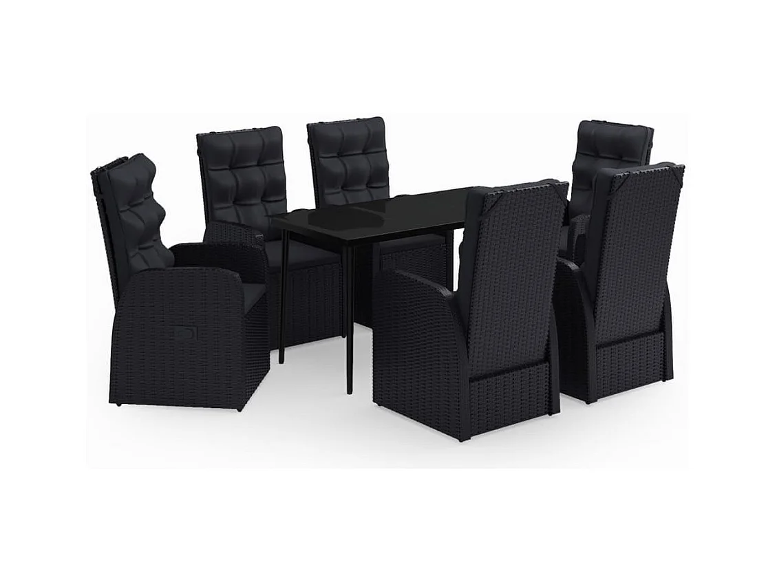 Móveis de sala de jantar de jardim com almofadas 7 peças pretas 02_0014608