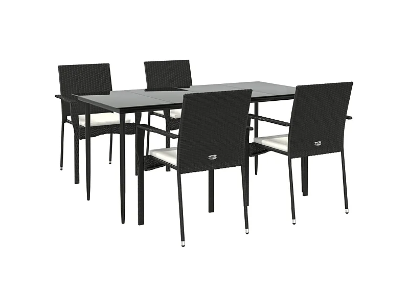 Mobili da pranzo e cuscini da giardino 5 pezzi in resina intrecciata nera 02_0014887