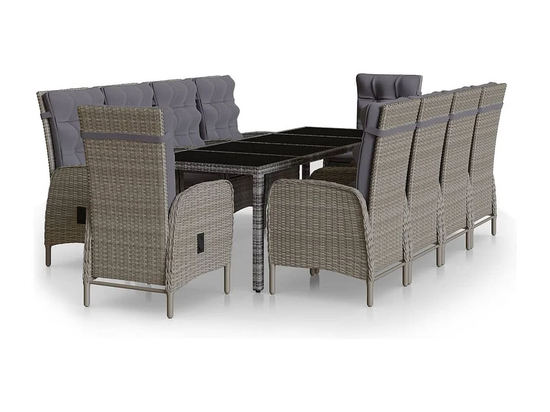 Muebles de comedor de jardín 11 piezas resina tejida gris 02_0014743