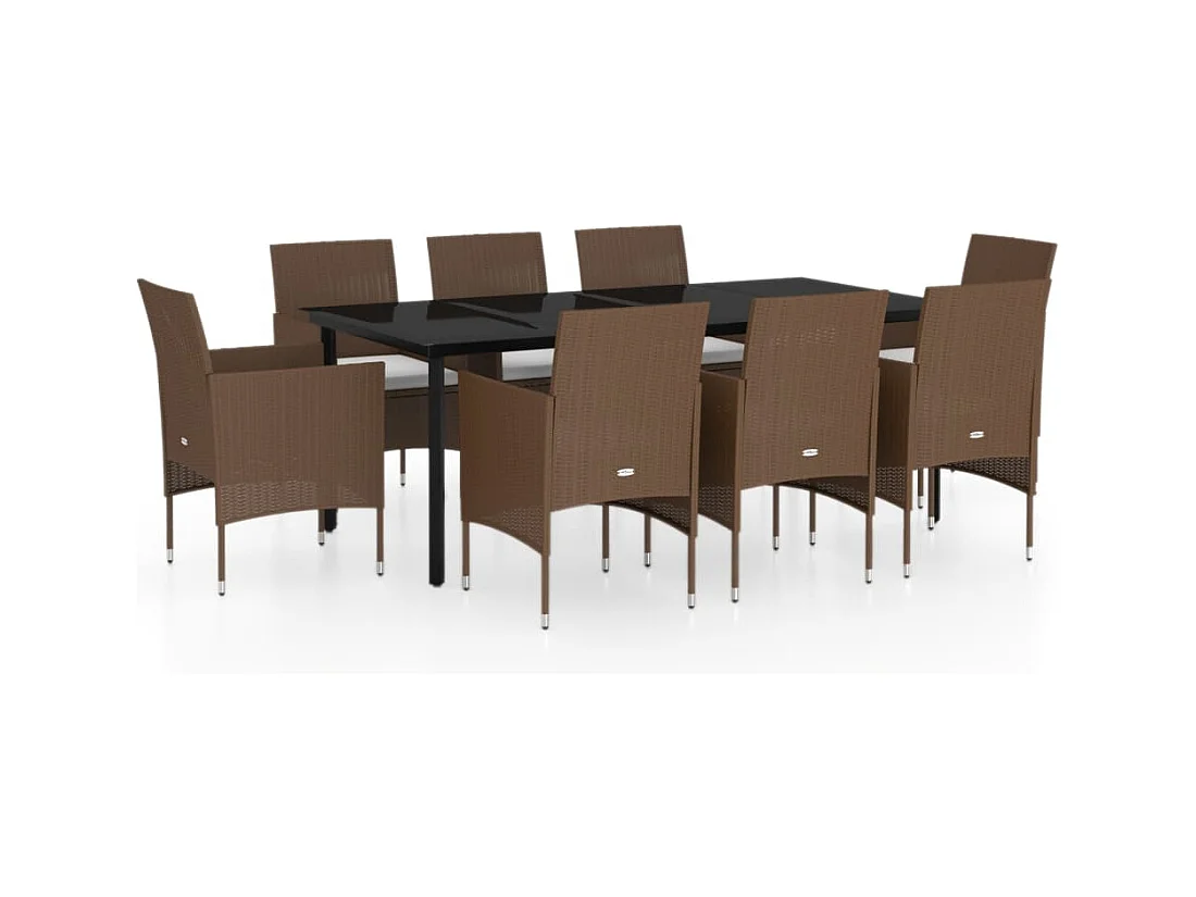 Conjunto de comedor de jardín con cojines para exterior 9 piezas marrón/negro 02_0014187