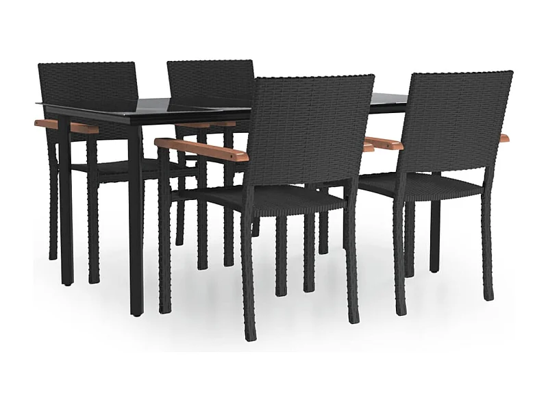 Conjunto de comedor de jardín de 5 piezas en resina de mimbre negro 02_0014789