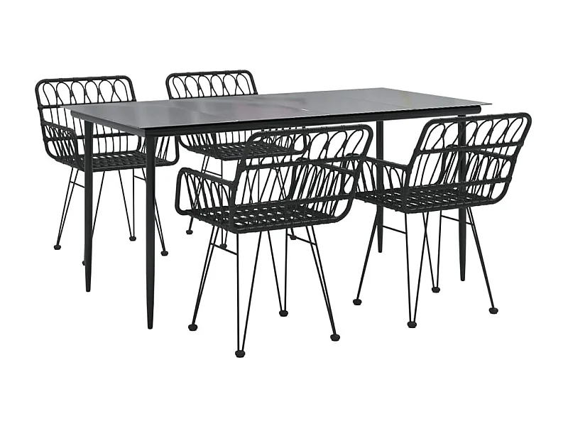 Mueble comedor de jardín 5 piezas mimbre resina negro 02_0014783