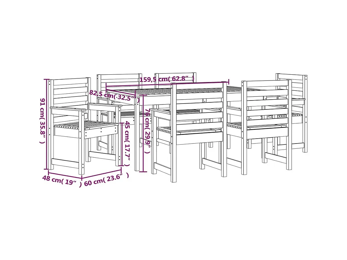 Conjunto de comedor de jardín de 7 piezas blanco madera maciza de pino 02_0014338