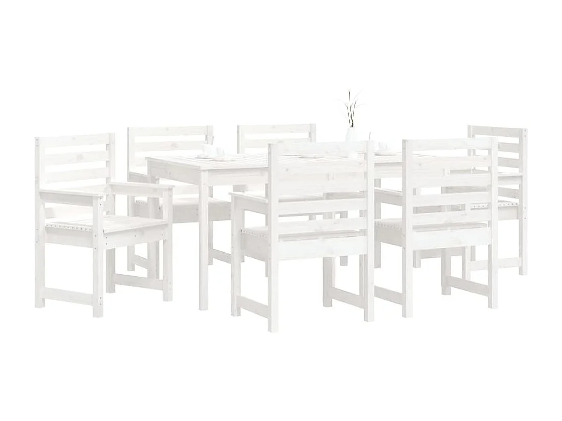 Conjunto de jantar de jardim com 7 peças branco madeira de pinho maciço 02_0014338