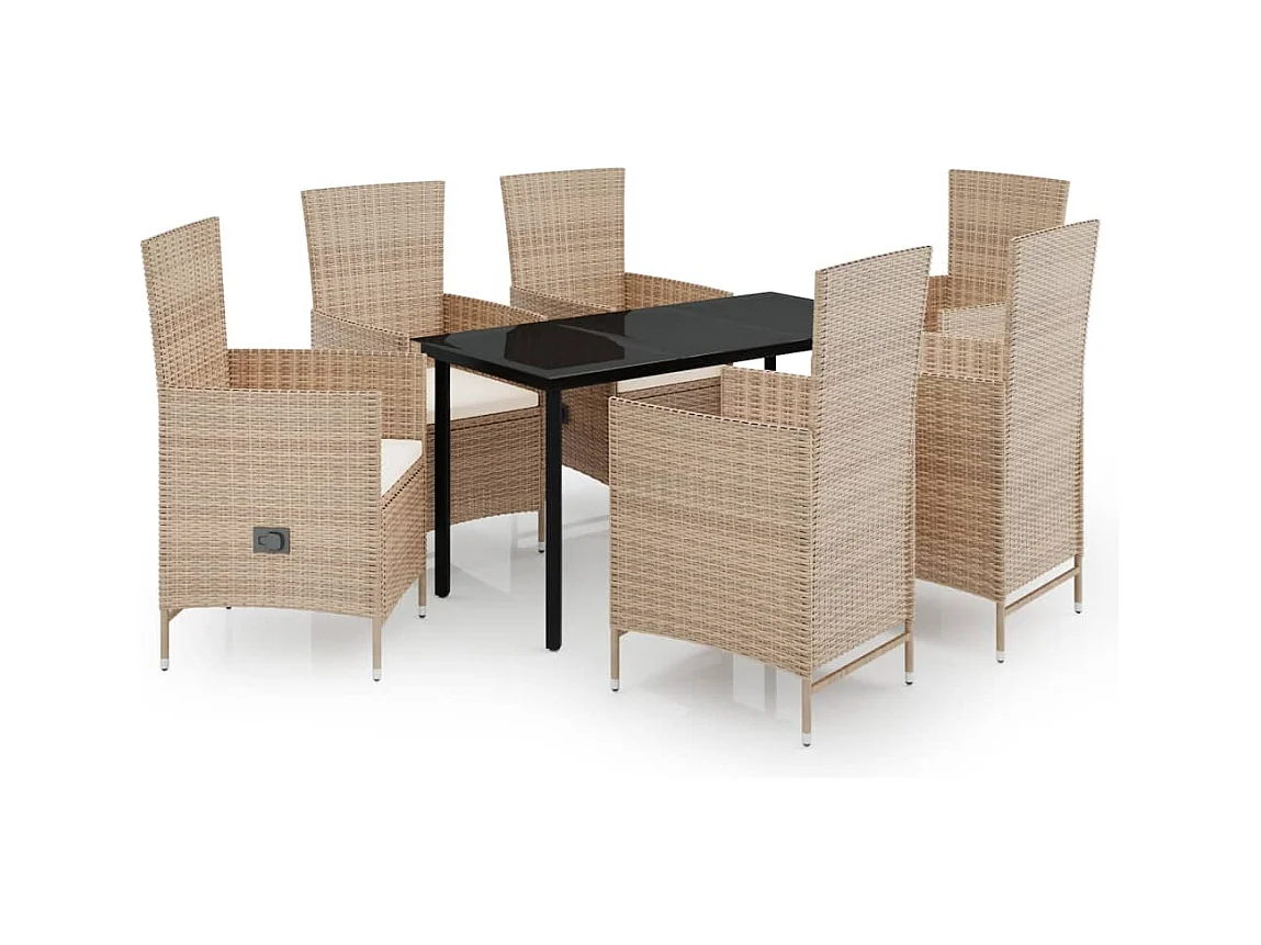 Set da pranzo da giardino con cuscini 7 pezzi beige 02_0014168
