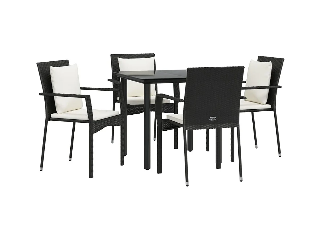 Mobili da pranzo e cuscini da giardino 5 pezzi in resina intrecciata nera 02_0014884