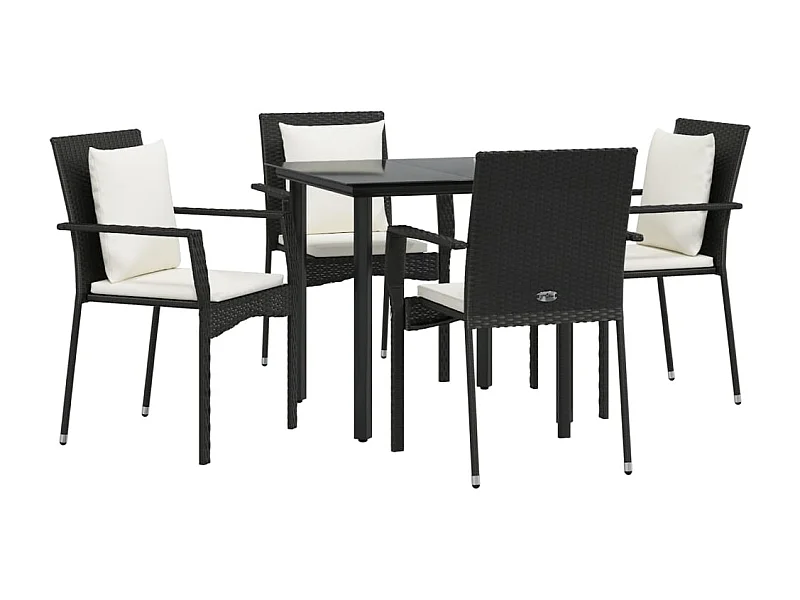 Mobili da pranzo e cuscini da giardino 5 pezzi in resina intrecciata nera 02_0014884