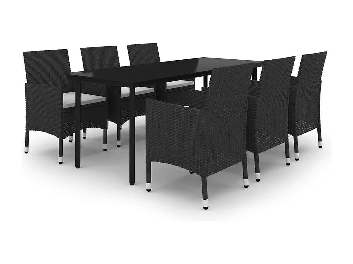 Set da pranzo da esterno 7 pezzi con cuscini resina intrecciata vetro nero 02_0014449