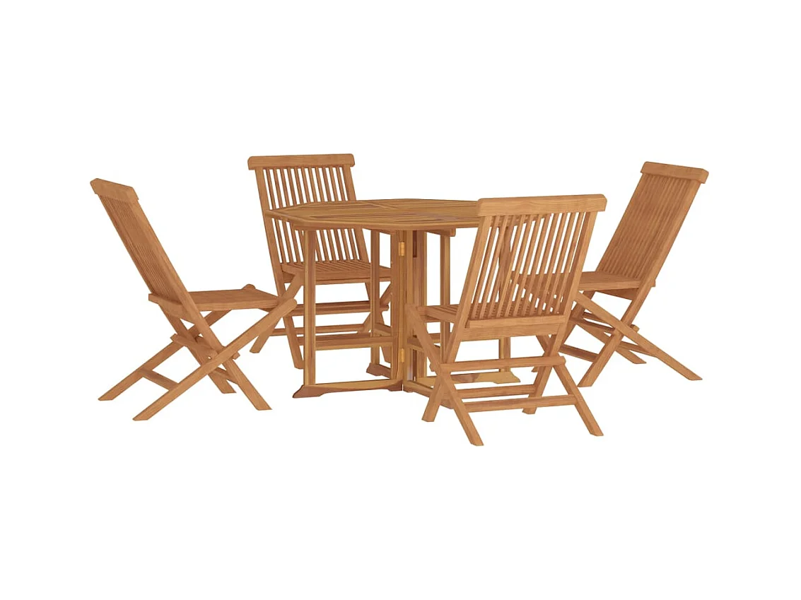 Set da pranzo da giardino pieghevole da esterno 5 pezzi in legno massello di teak 02_0014247