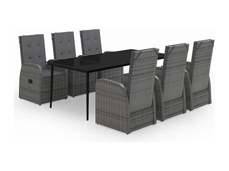 Conjunto de comedor de jardín muebles de exterior con cojines 7 piezas gris 02_0014171