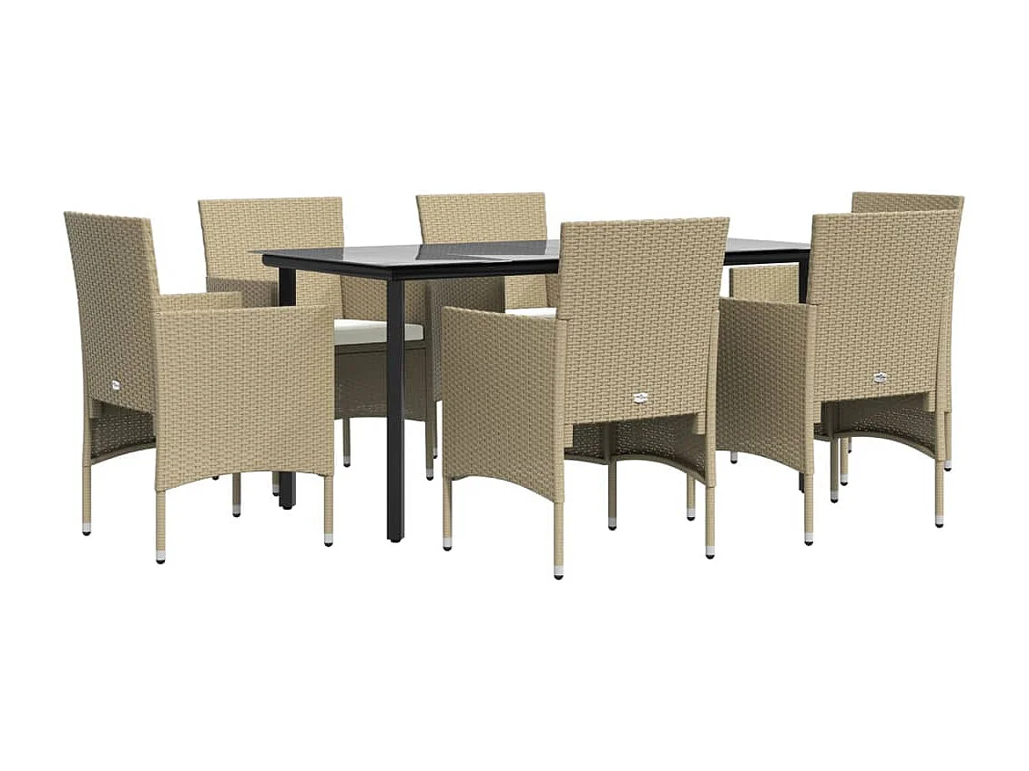 Almofadas para móveis de sala de jantar de jardim 7 peças bege/preto 02_0014622