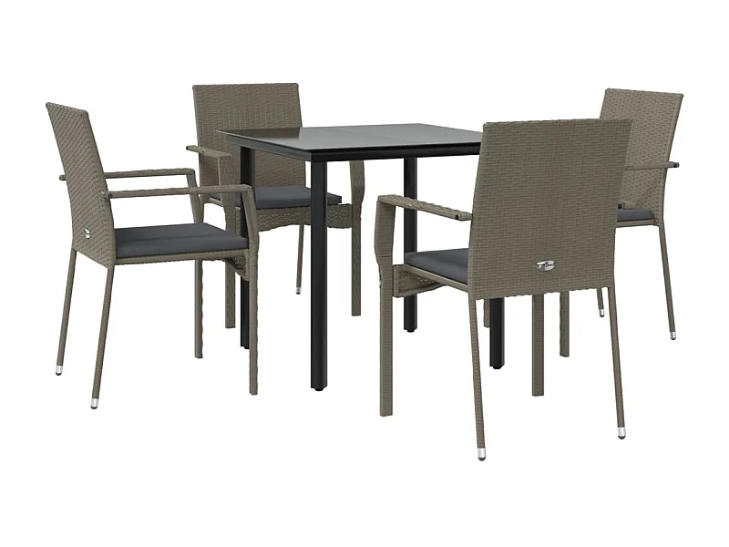 Muebles de comedor y cojines de jardín 5 piezas negro y gris 02_0014857