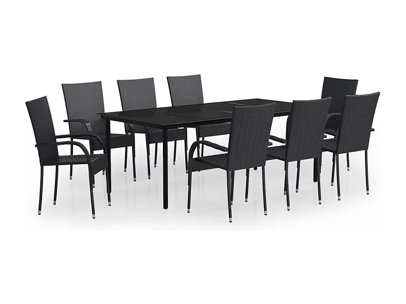 Conjunto de comedor de jardín de 9 piezas para exterior color negro 02_0014108